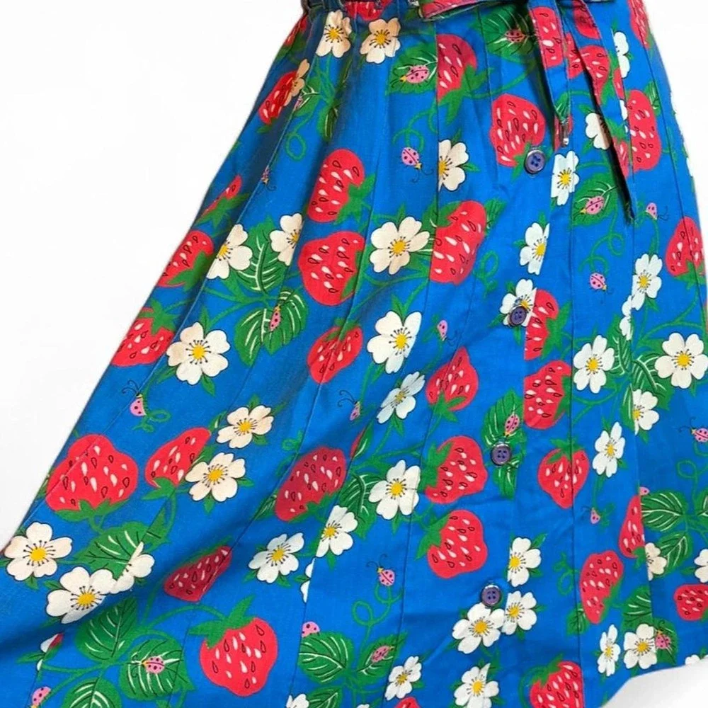Vintage 60s/70s Strawberry and Ladybug print midi skirt